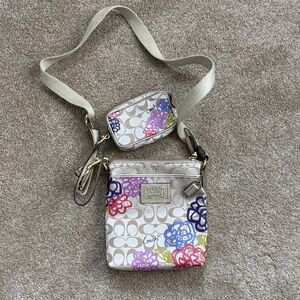 Coach Signature Floral Crossbody Bag with Wallet- Cream and Multicolor